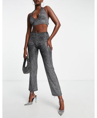 ASOS DESIGN straight leg pants in sparkle silver (part of a set)