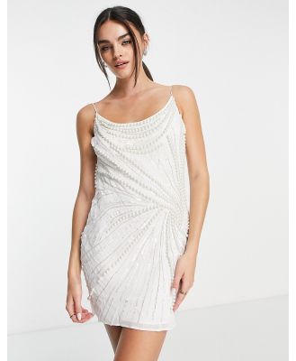 ASOS DESIGN strappy embellished cami dress with swirl pearl detail in white