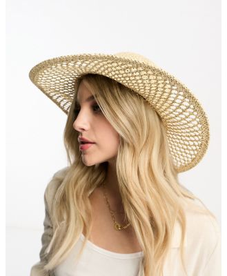 ASOS DESIGN straw open weave floppy hat in two tone weave-Neutral