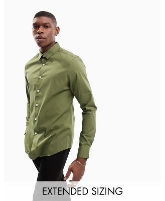 ASOS DESIGN stretch slim fit shirt in khaki-Green