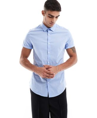 ASOS DESIGN stretch slim fit work shirt in blue