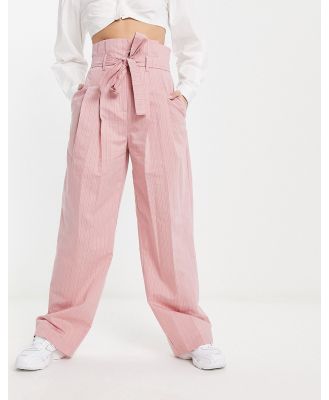 ASOS DESIGN stripe paperbag waist pants in pink
