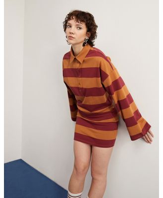 ASOS DESIGN stripe rugby shirt mini dress in mustard & burgundy-Multi