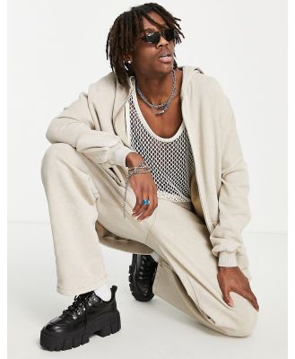 ASOS DESIGN super oversized hoodie in washed beige (part of a set)-Neutral
