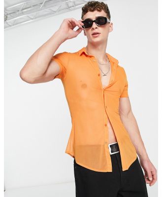 ASOS DESIGN super skinny mesh shirt in bright orange