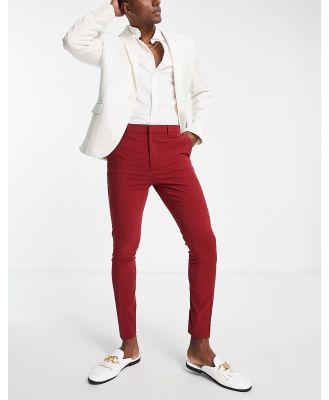 ASOS DESIGN super skinny smart pants in burgundy-Red