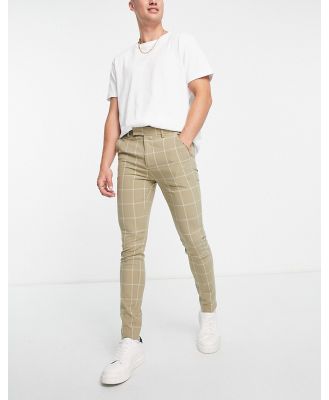 ASOS DESIGN super skinny smart pants with window check in stone-Neutral