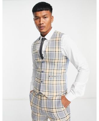 ASOS DESIGN super skinny waistcoat in brushed check-Blue