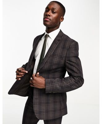 ASOS DESIGN super skinny wedding suit jacket in brown micro check