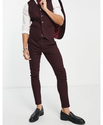 ASOS DESIGN super skinny wool mix suit pants in burgundy herringbone-Red