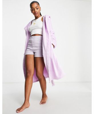 ASOS DESIGN super soft fleece midi robe in bright lilac-Purple