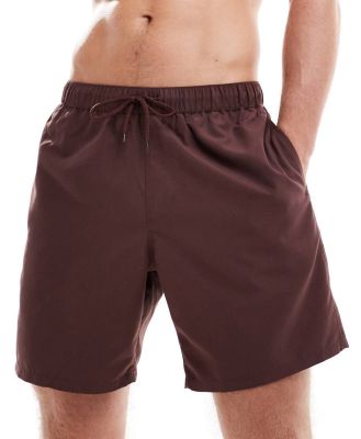 ASOS DESIGN swim shorts in mid length in brown