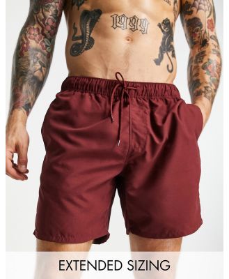 ASOS DESIGN swim shorts in mid length in burgundy-Red