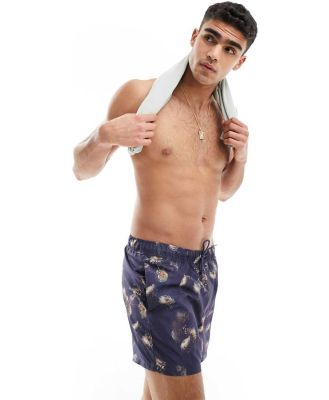 ASOS DESIGN swim shorts in short length in floral print-Navy