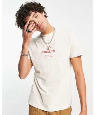 ASOS DESIGN T-shirt in beige with front city print-Neutral