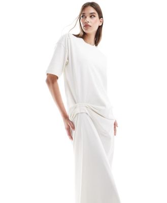 ASOS DESIGN t-shirt tuck column dress in off white