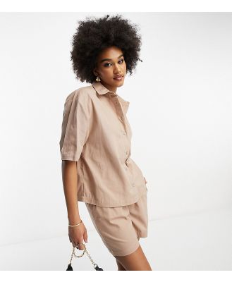 ASOS DESIGN Tall boxy shirt with linen in taupe (part of a set)-Brown