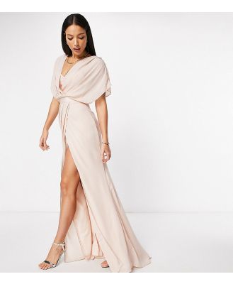 ASOS DESIGN Tall Bridesmaid short-sleeve cowl-front maxi dress with button-back detail-Pink