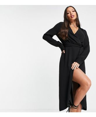ASOS DESIGN Tall collared wrap midi dress with tie belt in black