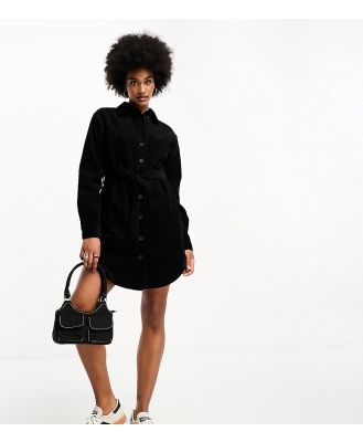 ASOS DESIGN Tall cord belted shirt dress in black
