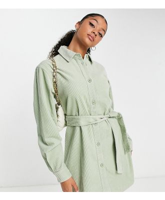 ASOS DESIGN Tall cord belted shirt dress in sage-Green