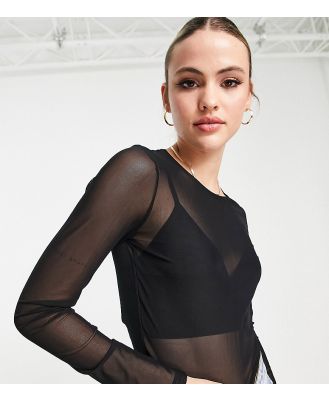 ASOS DESIGN Tall cropped long sleeve mesh top in black