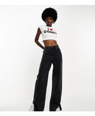 ASOS DESIGN Tall dad jeans in washed black with split