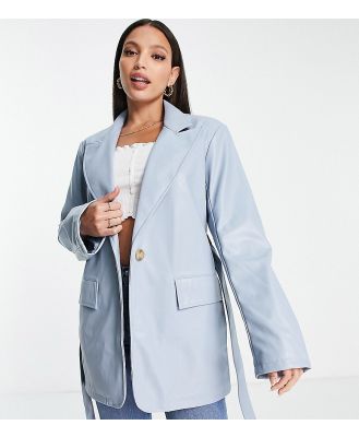 ASOS DESIGN Tall faux leather dad blazer jacket in blue