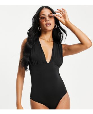 ASOS DESIGN Tall gathered plunge swimsuit in black