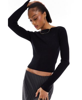 ASOS DESIGN Tall knitted boat neck long sleeve top in black