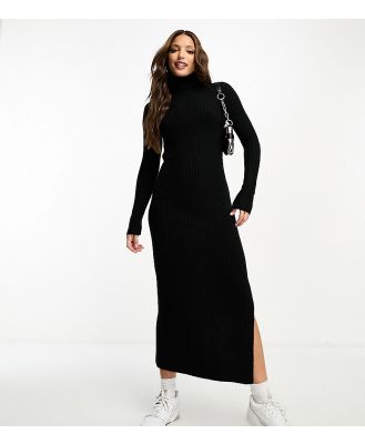 ASOS DESIGN Tall knitted maxi dress with high neck and side split in black