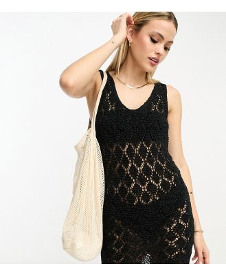 ASOS DESIGN Tall knitted sleeveless mini dress in open stitch in black
