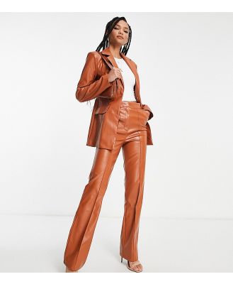 ASOS DESIGN Tall leather look straight pants in rust brown