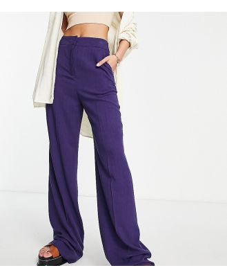 ASOS DESIGN Tall linen wide leg relaxed flare pants in purple-Navy