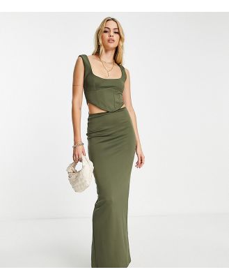 ASOS DESIGN Tall low hip corset maxi dress in khaki-Green