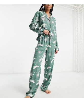 ASOS DESIGN Tall modal astrology shirt & pants pyjama set in sage-Green