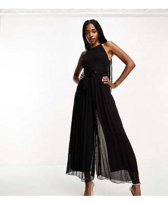 ASOS DESIGN Tall pleated culotte jumpsuit with belt in black