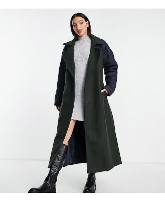 ASOS DESIGN Tall quilted hybrid coat in khaki-Green