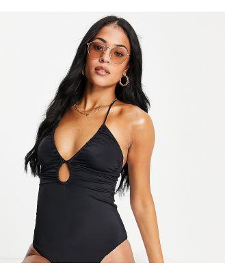 ASOS DESIGN Tall ruched keyhole front swimsuit in black