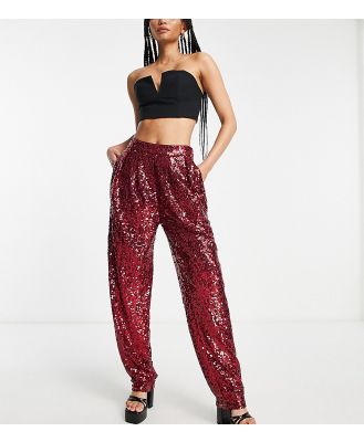 ASOS DESIGN Tall sequin slouchy pants in ruby-Red