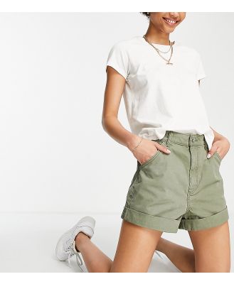 ASOS DESIGN Tall slouchy mom short in washed khaki-Green