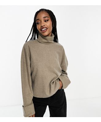ASOS DESIGN Tall super soft roll neck jumper with cuff detail in taupe marl-Brown