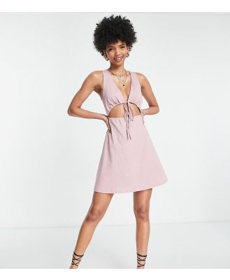 ASOS DESIGN Tall v neck cut out mini dress with tie detail in rose-Pink