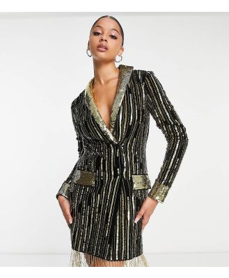 ASOS DESIGN Tall velvet embellished mini blazer dress in black and gold sequin