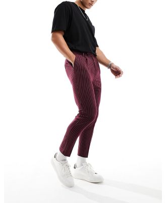 ASOS DESIGN tapered smart pants in burgundy pin stripe