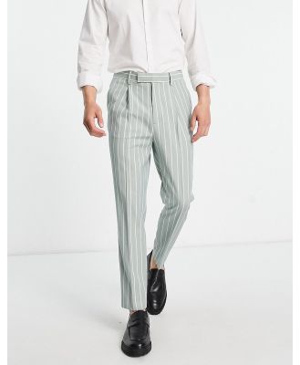 ASOS DESIGN tapered smart pants in sage prep pin stripe-Green