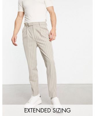 ASOS DESIGN tapered smart pants in stone prep pin stripe-Neutral