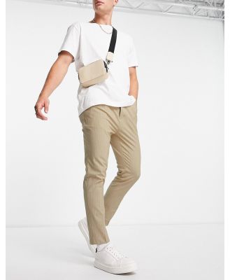ASOS DESIGN tapered smart pants with stone pin stripe-Neutral