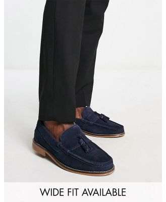 ASOS DESIGN tassel loafers in navy suede with natural sole