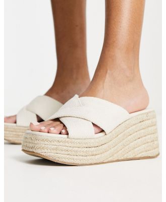 ASOS DESIGN Teddy 2 cross strap wedges in natural fabrication-Neutral
